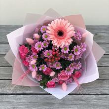 Букет цветов из:  Розы, Герберы и Хризантемы в Савино